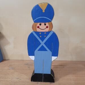 Vtg Handmade Wood Soldier Stocking Holder Square Cut Nail Hand Painted Christmas